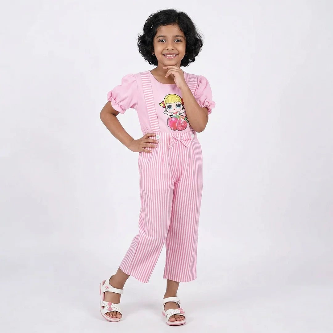 Pink Overalls with Cartoon Character Jumper