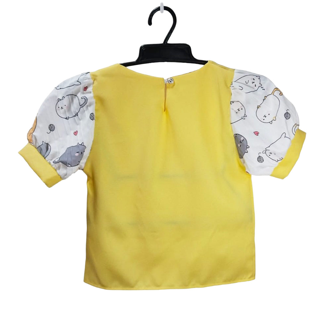 Adorable Baby Onesie with Stylish Jumpsuit - Unique Cat Pattern and Yellow Bib