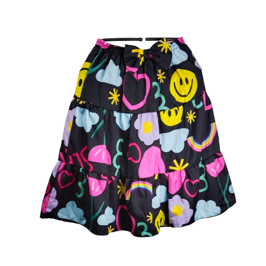 Black Dress with Colorful Prints and Pockets, Girls' Party Outfit