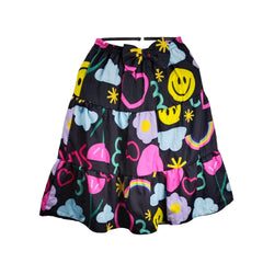 Black Dress with Colorful Prints and Pockets, Girls' Party Outfit