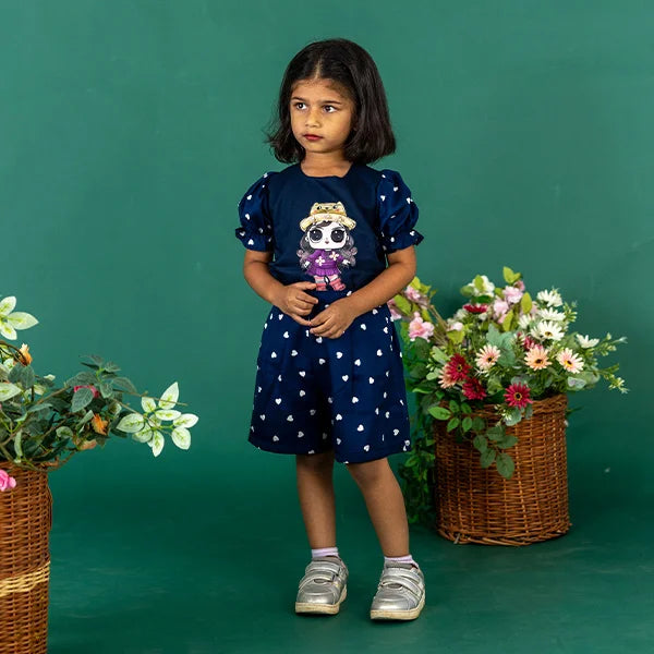 Baby Girl T-Shirt - Blue with Pink Character - Long Sleeves