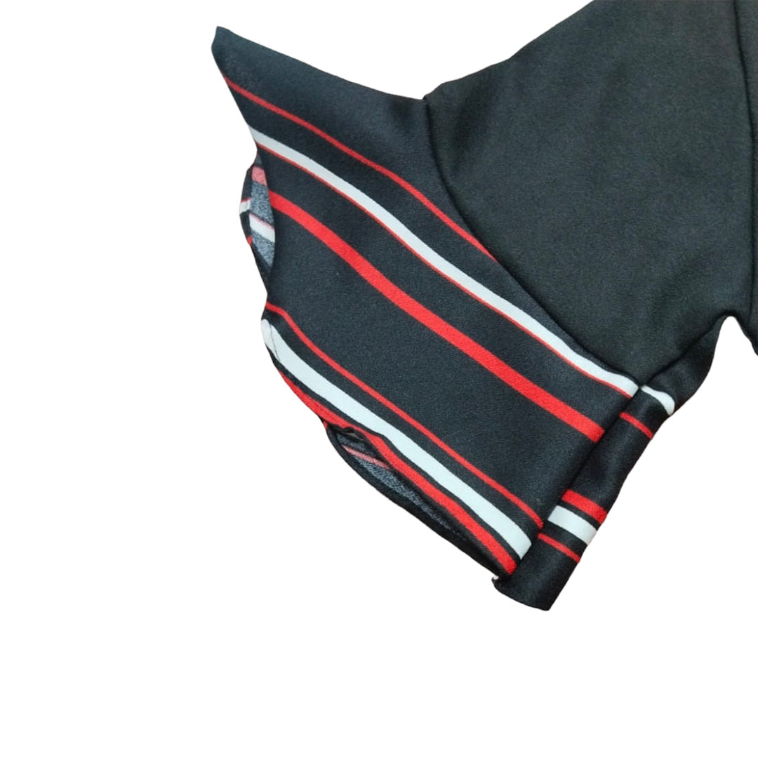 Vintage Black Embroidered Shirt with Red Sleeve Detail - Girls Fashion