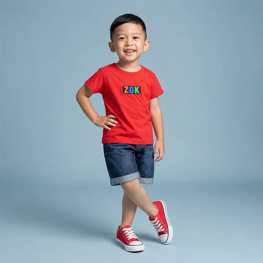 Red Baby Onesie with ZooK Unique Design - Summer Essential