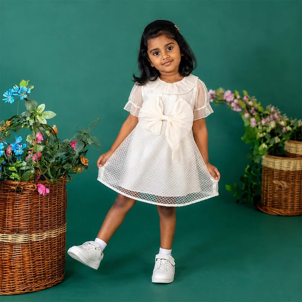 Elegant Lace Ruffle Baby Dress - White and Gold | Chiffon Shirt
