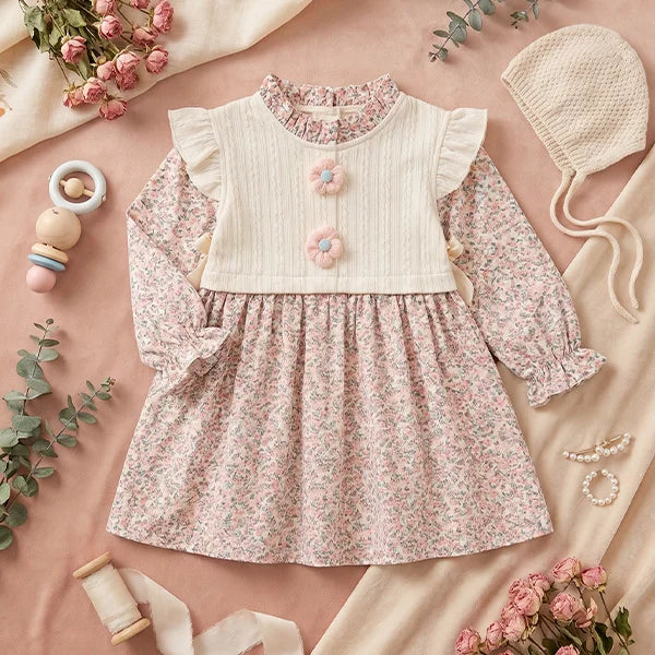 Adorable Floral Blouse with Peter Pan Collar, Girl's Formal Dress