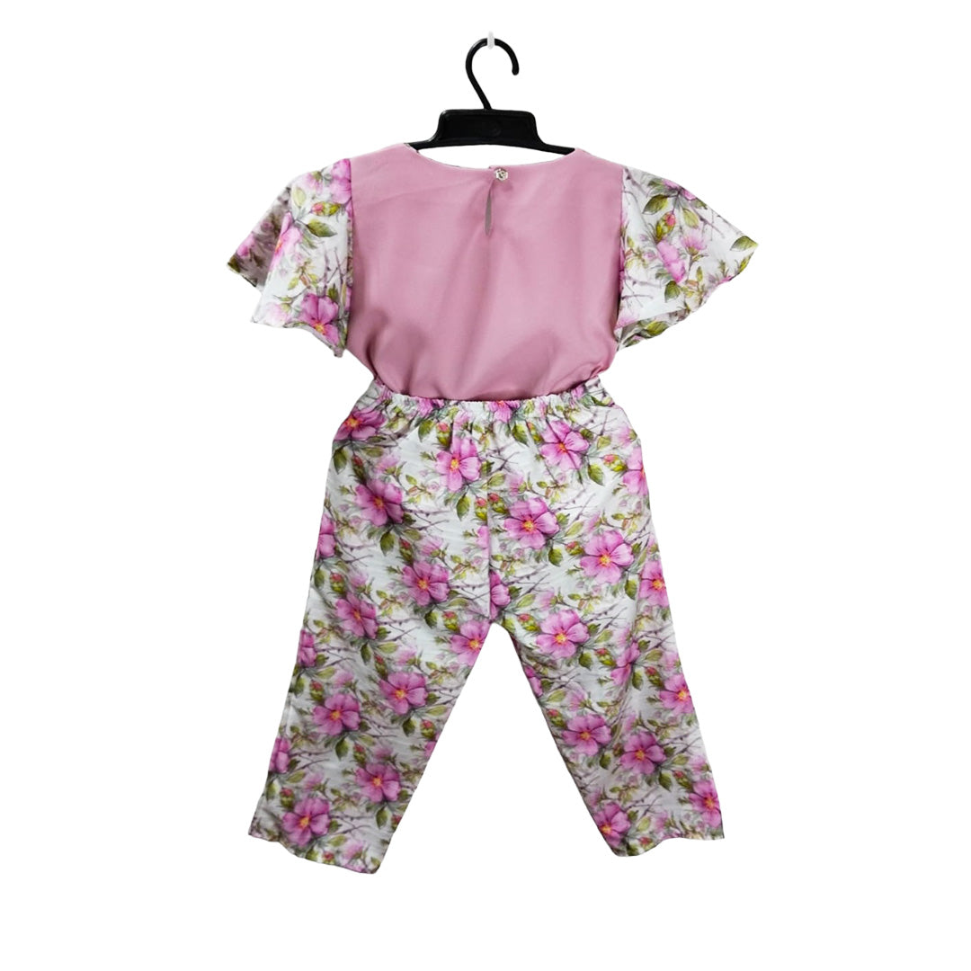 Floral One-Piece Toddler Outfit | Girls' Jumpsuit with Pink Shirt and Flowered Pants