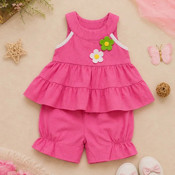 Ruffled Romper with Flower Applique - Adorable Toddler Outfit
