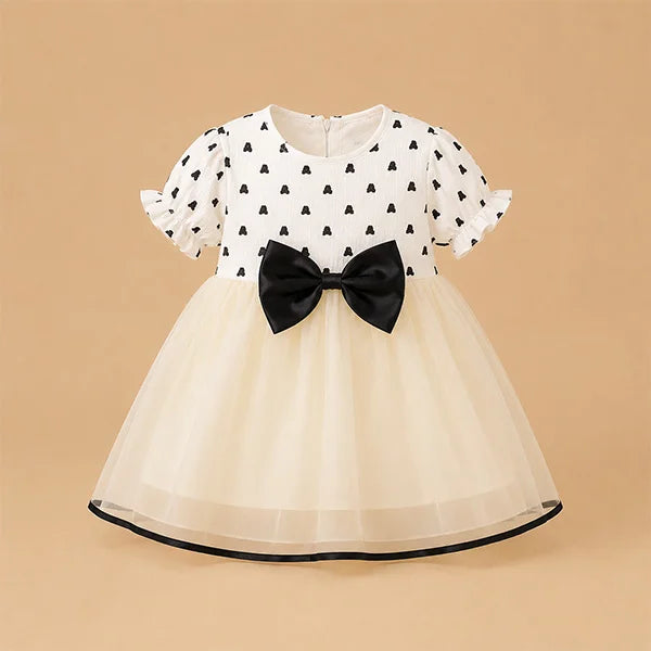 Adorable Black Bow Dress with Ruffle Hem - Baby Girls' Fashionable Outfit