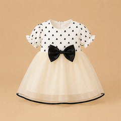 Adorable Black Bow Dress with Ruffle Hem - Baby Girls' Fashionable Outfit