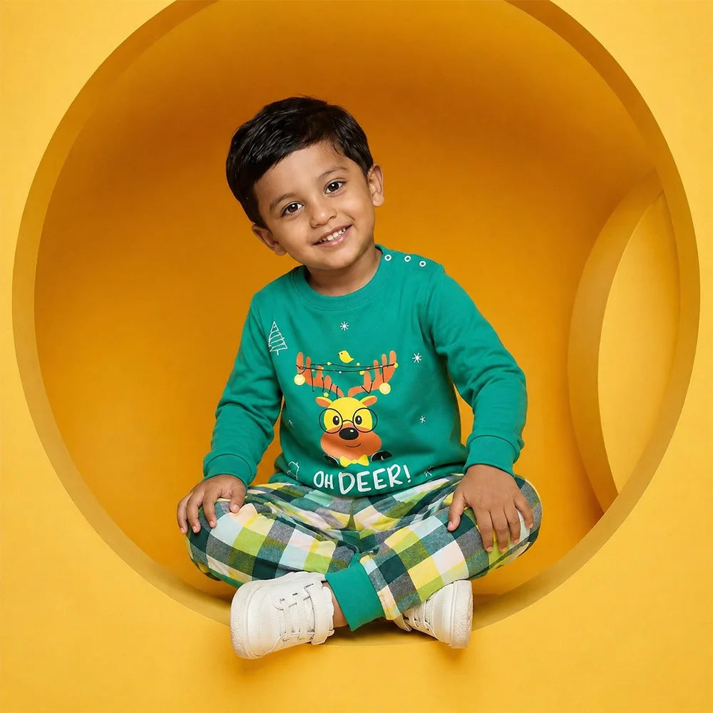 Eco-Friendly Pajamas for Babies - Green & Yellow Plaid Sweater and Pants