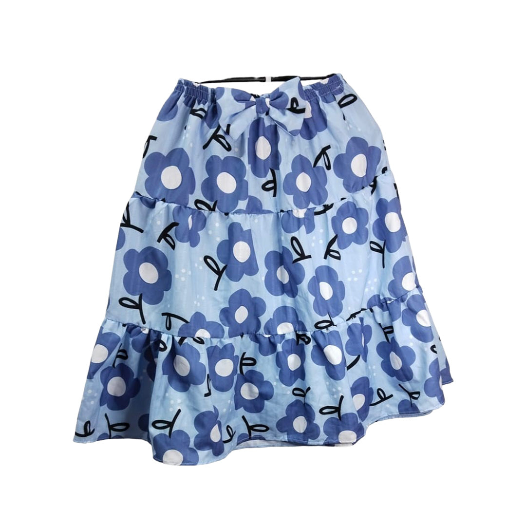 Floral Summer Dress, Blue Pattern, White Dots, Kid's Size, Unique Design, Trendy Outfit, Girl's Fashion