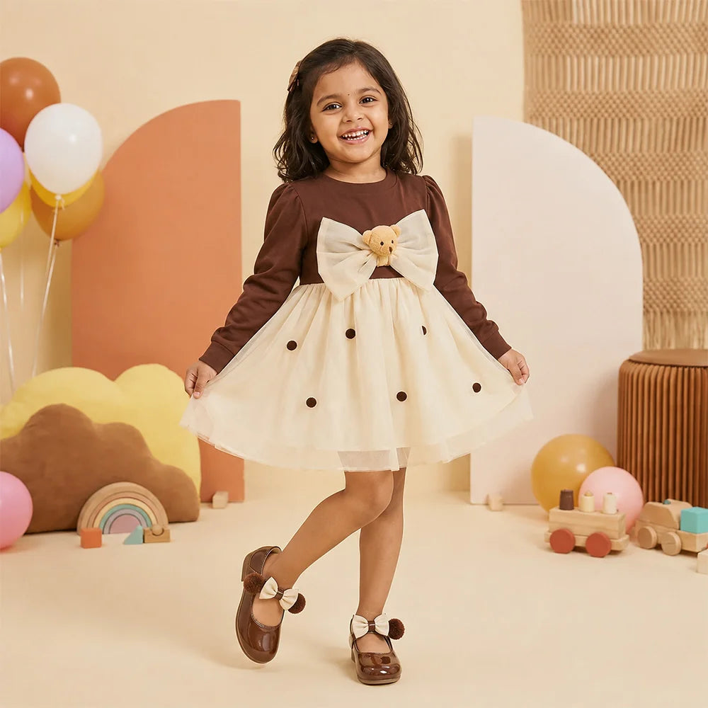 Brown Bow Dress - Adorable Toddler Girls' Formal Wear
