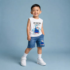 Adorable Baby's Dry Rice Boy Denim Tank & Jeans Outfit