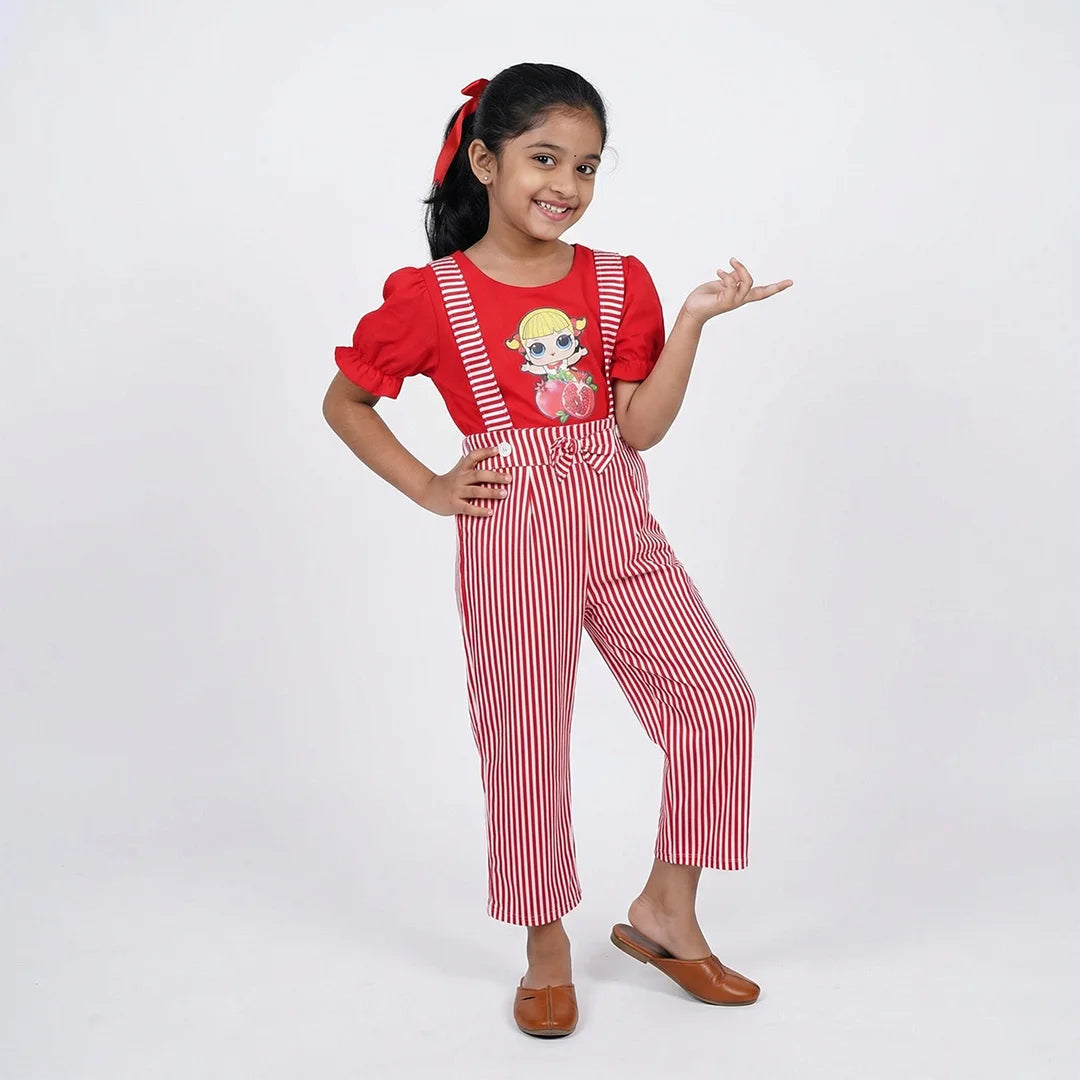 Red Jumpsuit with Red Polka Dot Pattern - Kid's Overalls - Playful Toddler Clothes