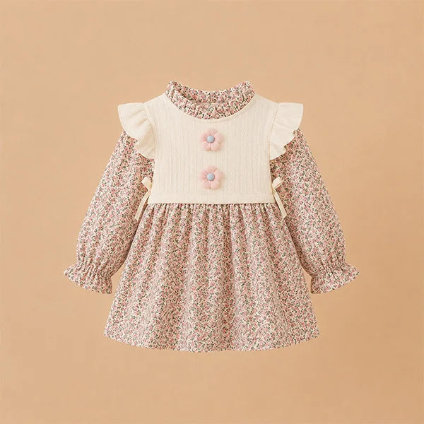 Adorable Floral Blouse with Peter Pan Collar, Girl's Formal Dress
