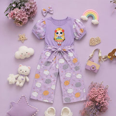 Kids Pajamas Onesie - Purple with Animal Pattern