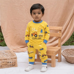 Explore Kids Pajamas Set - Cartoon Truck & Campfire Sleepwear (2-Piece Set)