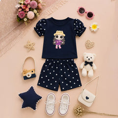 Baby Girl T-Shirt - Blue with Pink Character - Long Sleeves