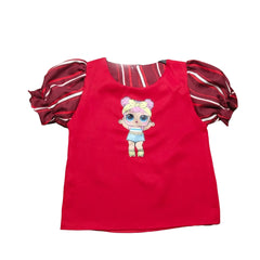 Red T-Shirt with Cartoon Character, Child's Fashion, Unisex, Kid's Tee, Children's Clothing