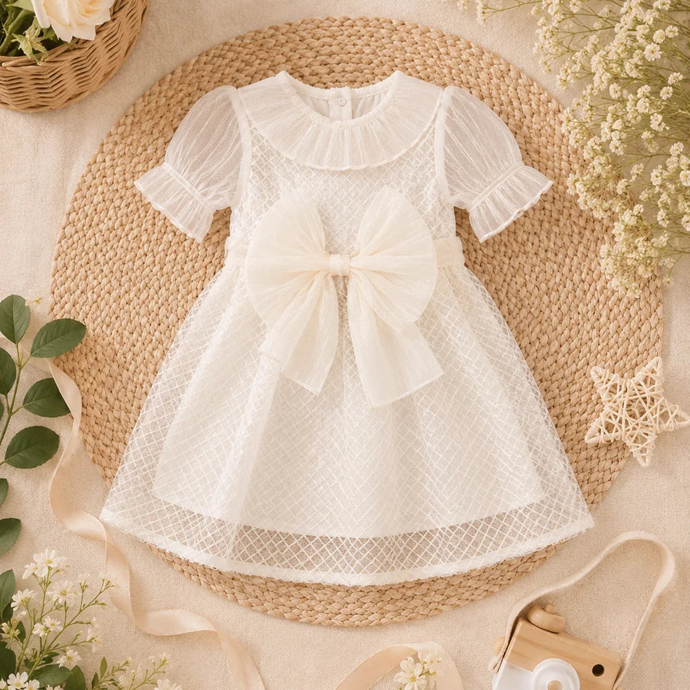 Elegant Lace Ruffle Baby Dress - White and Gold | Chiffon Shirt
