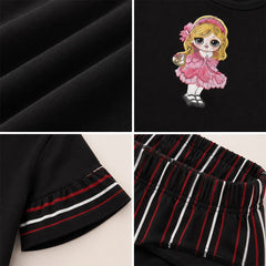 Vintage Black Embroidered Shirt with Red Sleeve Detail - Girls Fashion