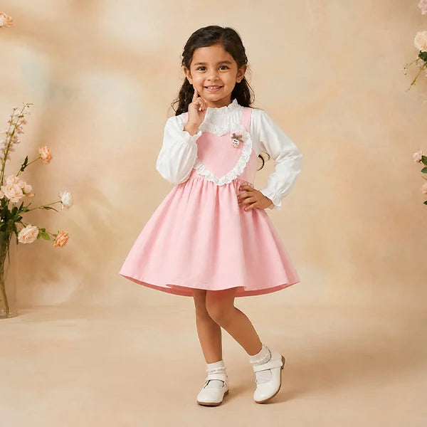 Baby Dress Pink and White Overalls with Ruffled Trim - Girls Toddler Clothing