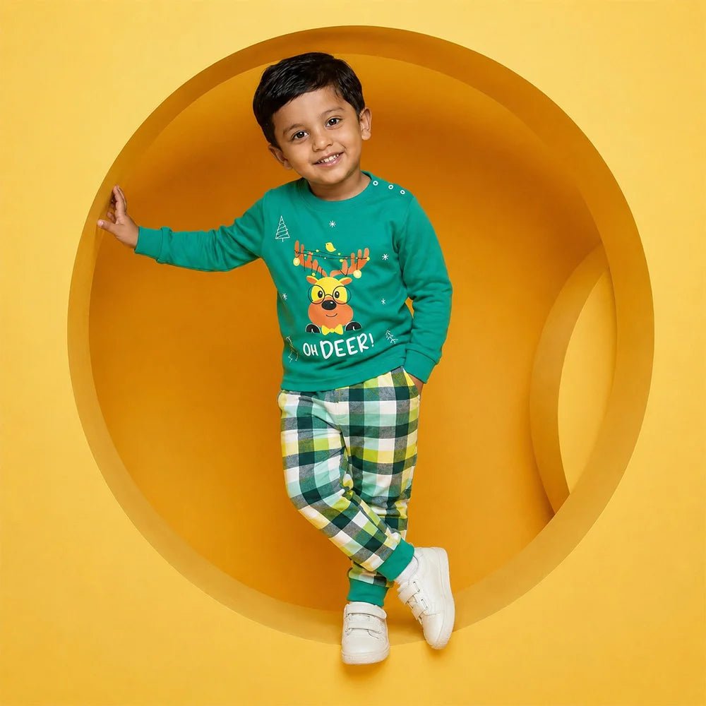 Eco-Friendly Pajamas for Babies - Green & Yellow Plaid Sweater and Pants
