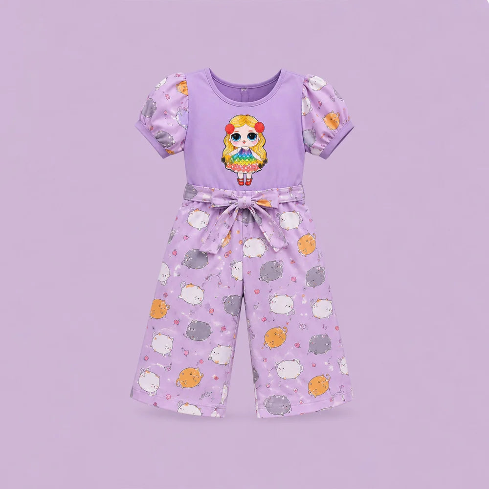 Kids Pajamas Onesie - Purple with Animal Pattern