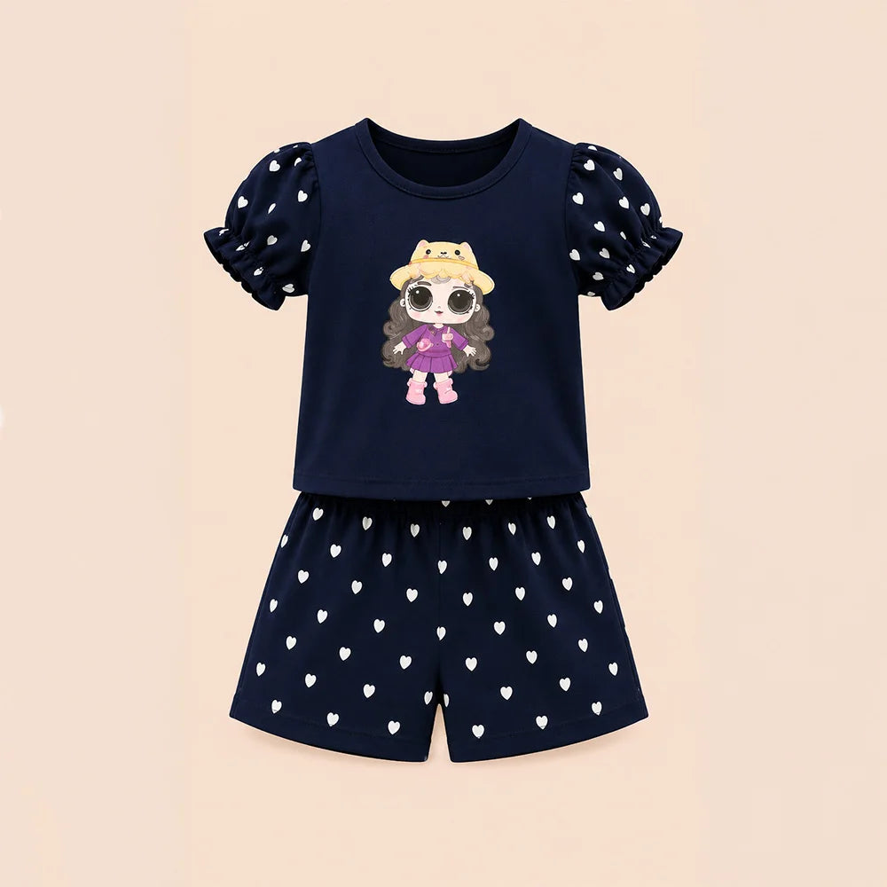 Baby Girl T-Shirt - Blue with Pink Character - Long Sleeves