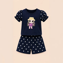 Baby Girl T-Shirt - Blue with Pink Character - Long Sleeves