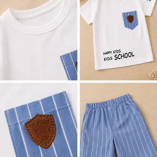 Adorable Kids Pajamas Set with Hilarious School Tee - Perfect for Back-to-School Fun! (White and Blue)