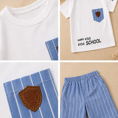 Adorable Kids Pajamas Set with Hilarious School Tee - Perfect for Back-to-School Fun! (White and Blue)