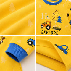Explore Kids Pajamas Set - Cartoon Truck & Campfire Sleepwear (2-Piece Set)
