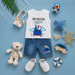 Adorable Baby's Dry Rice Boy Denim Tank & Jeans Outfit