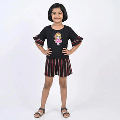 Vintage Black Embroidered Shirt with Red Sleeve Detail - Girls Fashion