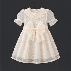 Elegant Lace Ruffle Baby Dress - White and Gold | Chiffon Shirt