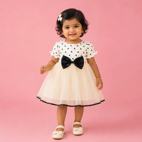 Adorable Black Bow Dress with Ruffle Hem - Baby Girls' Fashionable Outfit