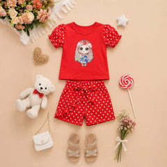 Vintage Red Tie-Dye Blouse with Playful Owl Design