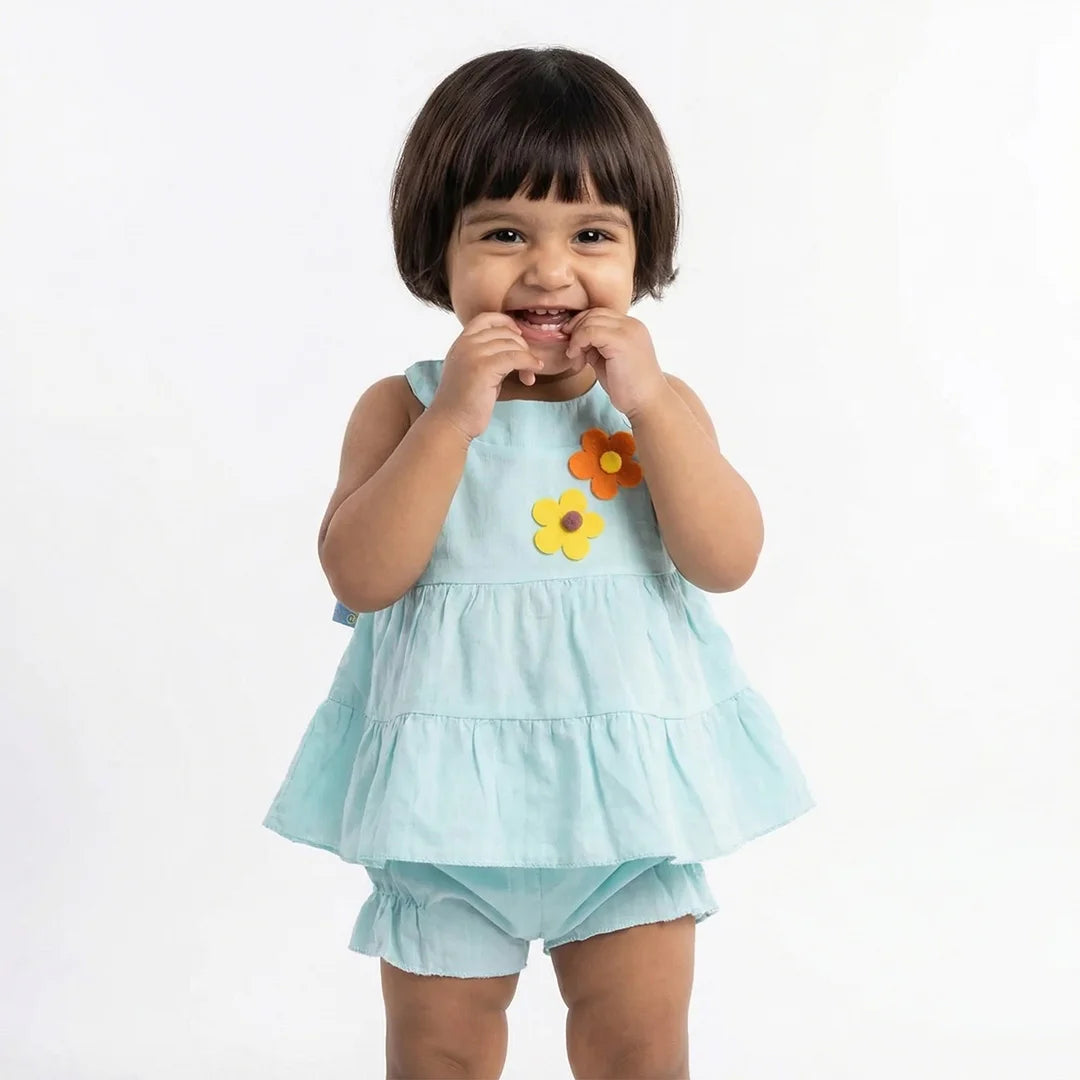 Ruffled Romper with Flower Applique - Adorable Toddler Outfit