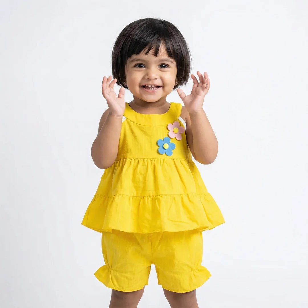 Ruffled Romper with Flower Applique - Adorable Toddler Outfit