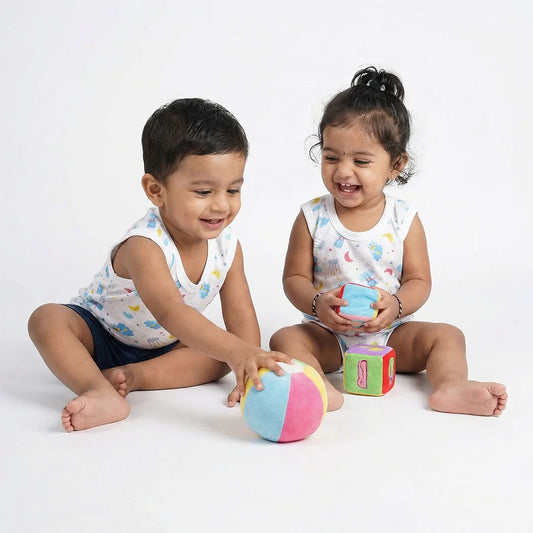 Baby Blue Tank Top with Moon and Star Pattern, Cotton