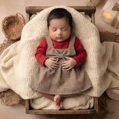 Adorable Baby Girl's Red Plaid Overalls with Bow, Casual Wear