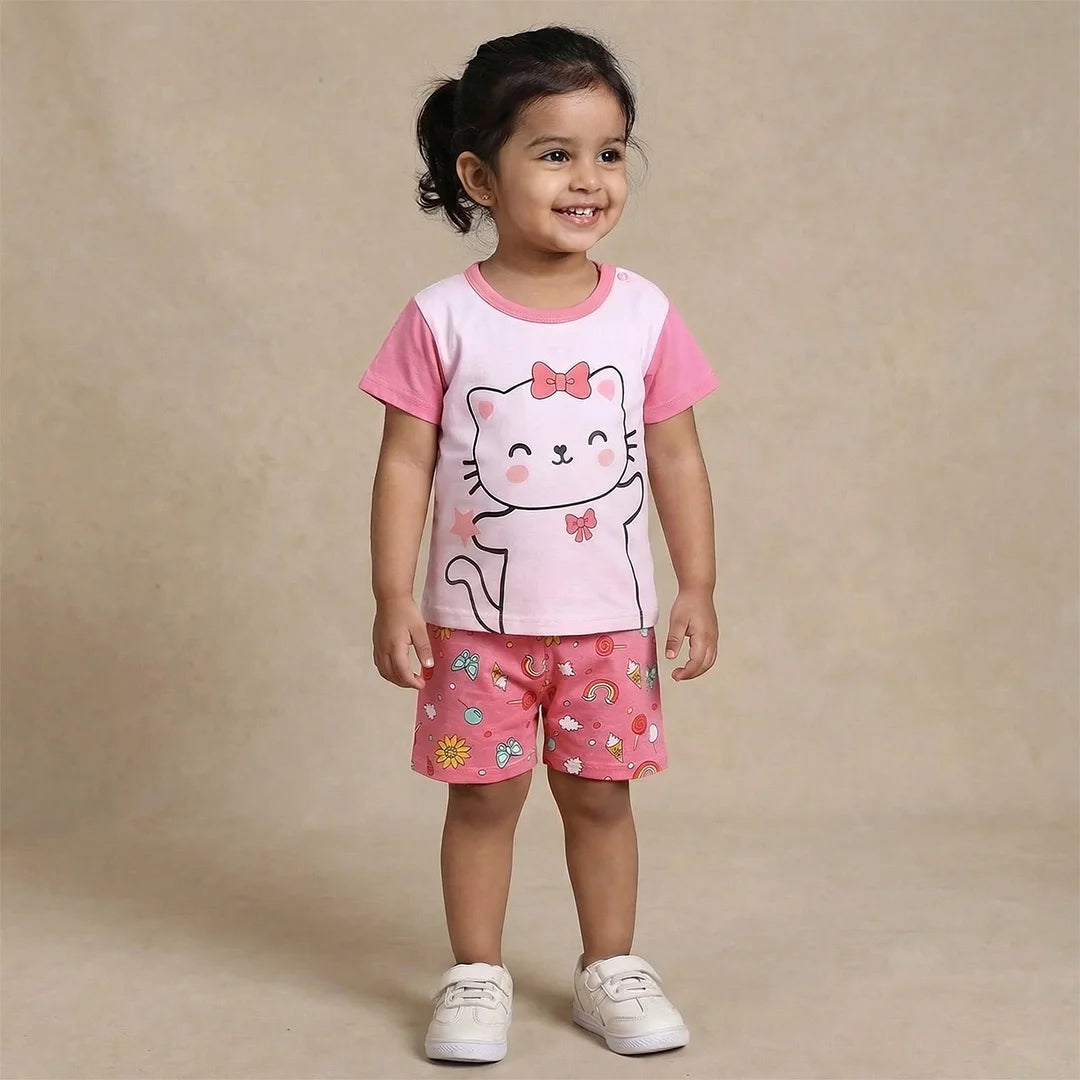 Adorable Hello Kitty Shorts Pajamas - Pink and Multi-Color Floral