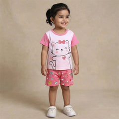 Adorable Hello Kitty Shorts Pajamas - Pink and Multi-Color Floral