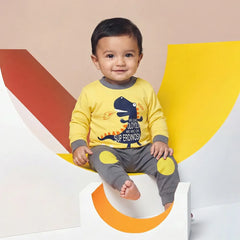 Baby Dinosaur Long-Sleeve Jumpsuit and Onesie with Yellow Eggs Design (2pc Set)