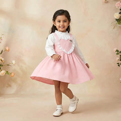 Baby Dress Pink and White Overalls with Ruffled Trim - Girls Toddler Clothing