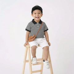 Black & White Striped Baby Romper Set with Polo Shirt and Shorts