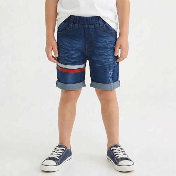 Blue Jeans Cuff Shorts with Stripe