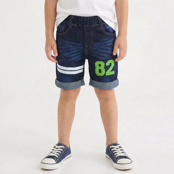 Boys Denim Shorts with Design - Comfortable Fit, Stylish Pattern, Perfect for Casual Outings