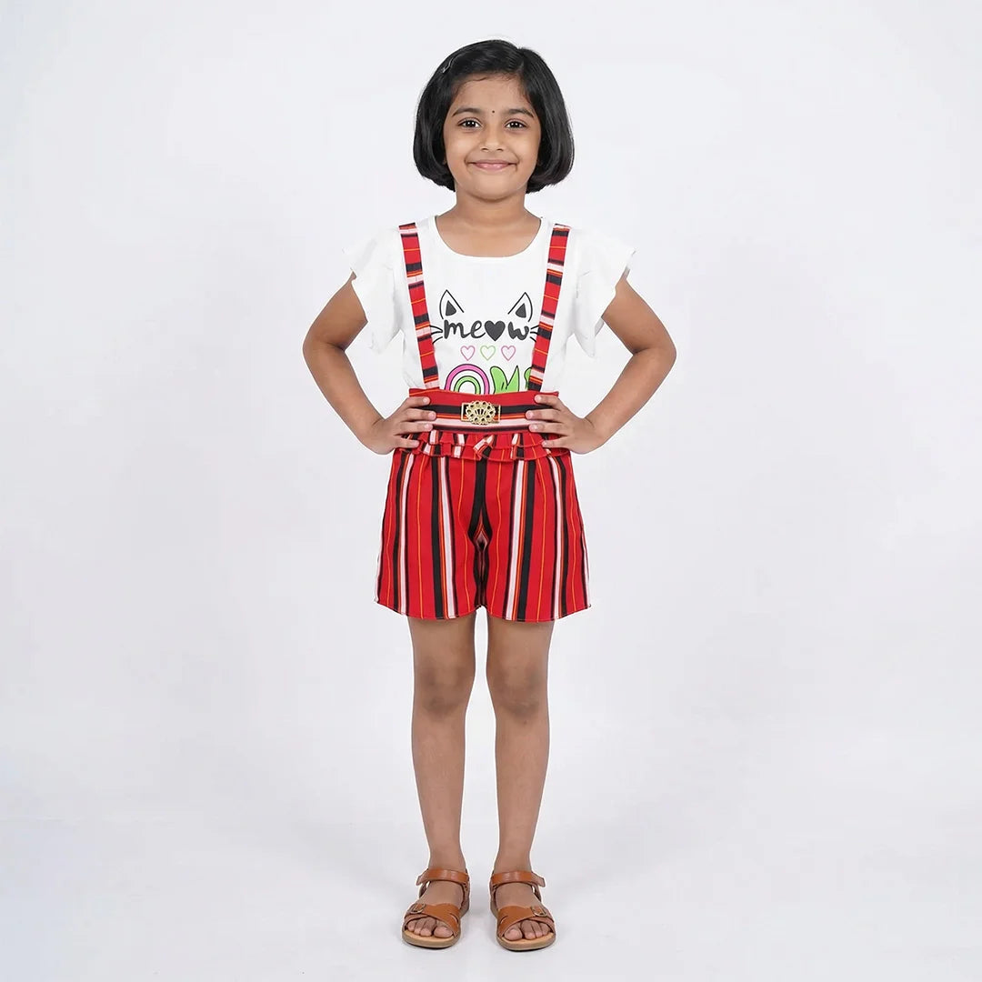 Cat-themed Children's Costume with Tie Waist Jumpsuit and Shirt